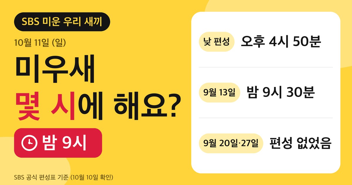 미우새 몇 시? 10월 11일 밤 9시, 재방송·다시보기